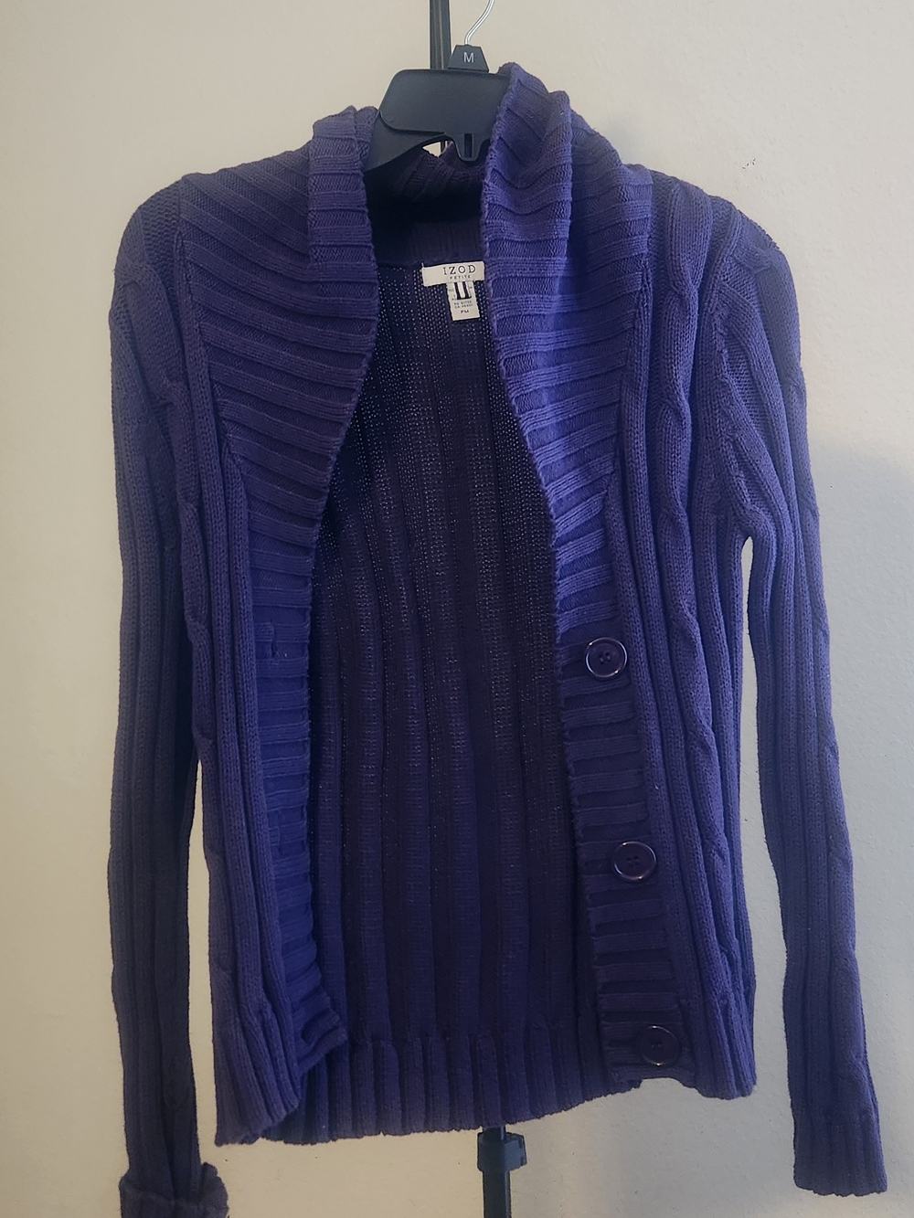 Izod Women’s Deep Purple Ribbed Button Cardigan